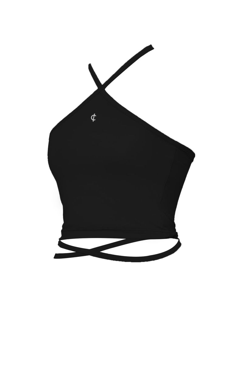 2-way halter span crop sleeveless top (black)