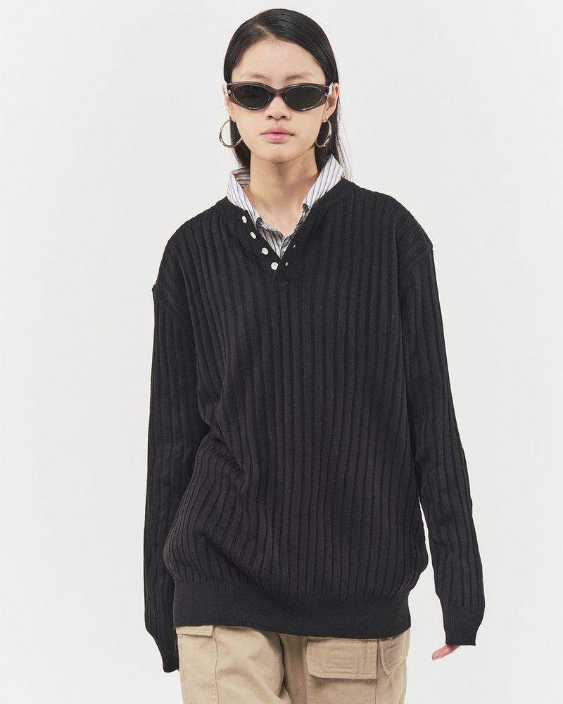 Bluesf merino wool henry neck knitwear - Black
