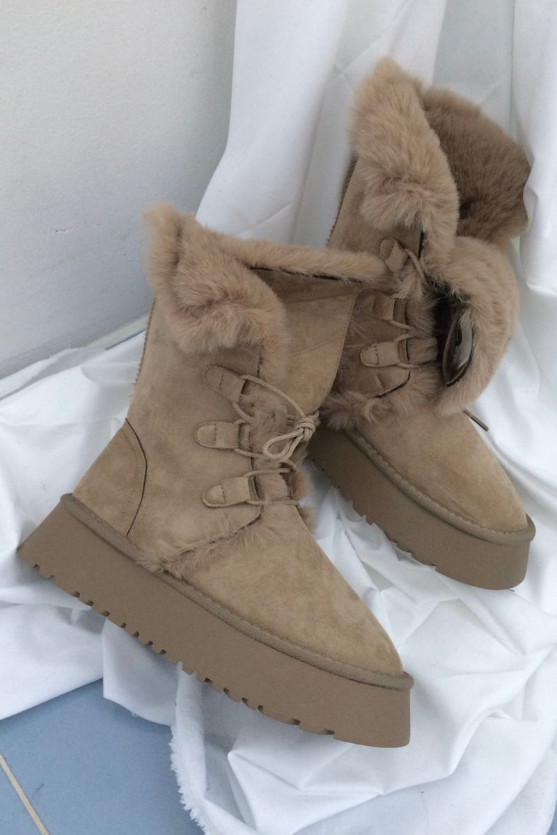 Suede Rabbit Fur Boots