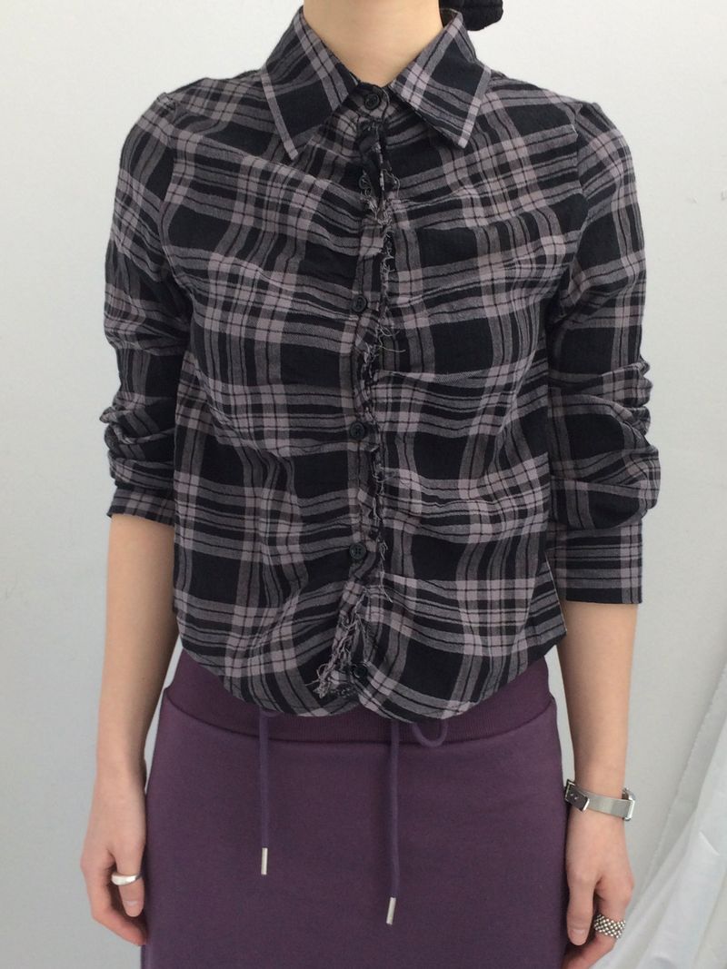 ruffle frill checkered short shirt