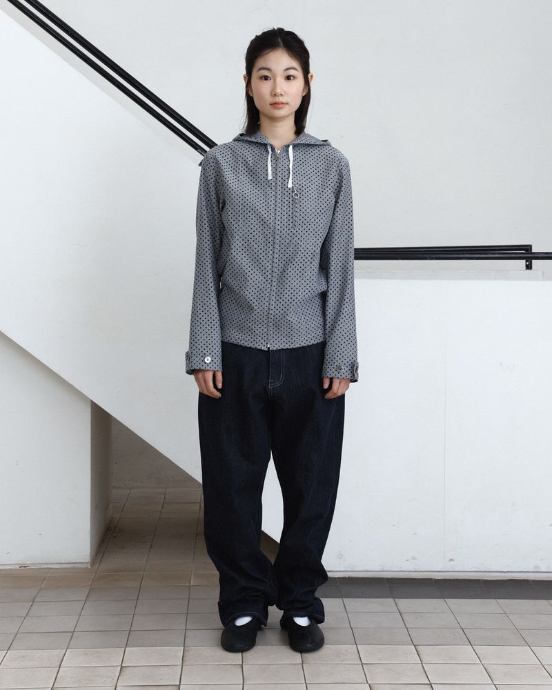 Dot Hooded Zip-Up Shirt Jacket