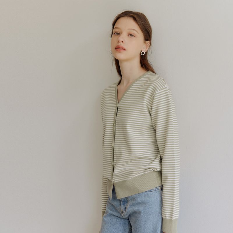 yuppe（ヤッピー）の「スモールストライプカーディガン / SMALL STRIPE CARDIGAN_OLIVE（）」