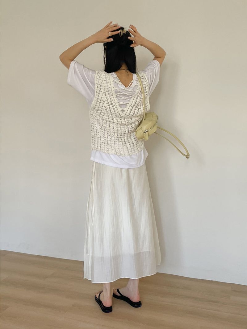 Popcorn Lace-up V-Neck Knit Vest