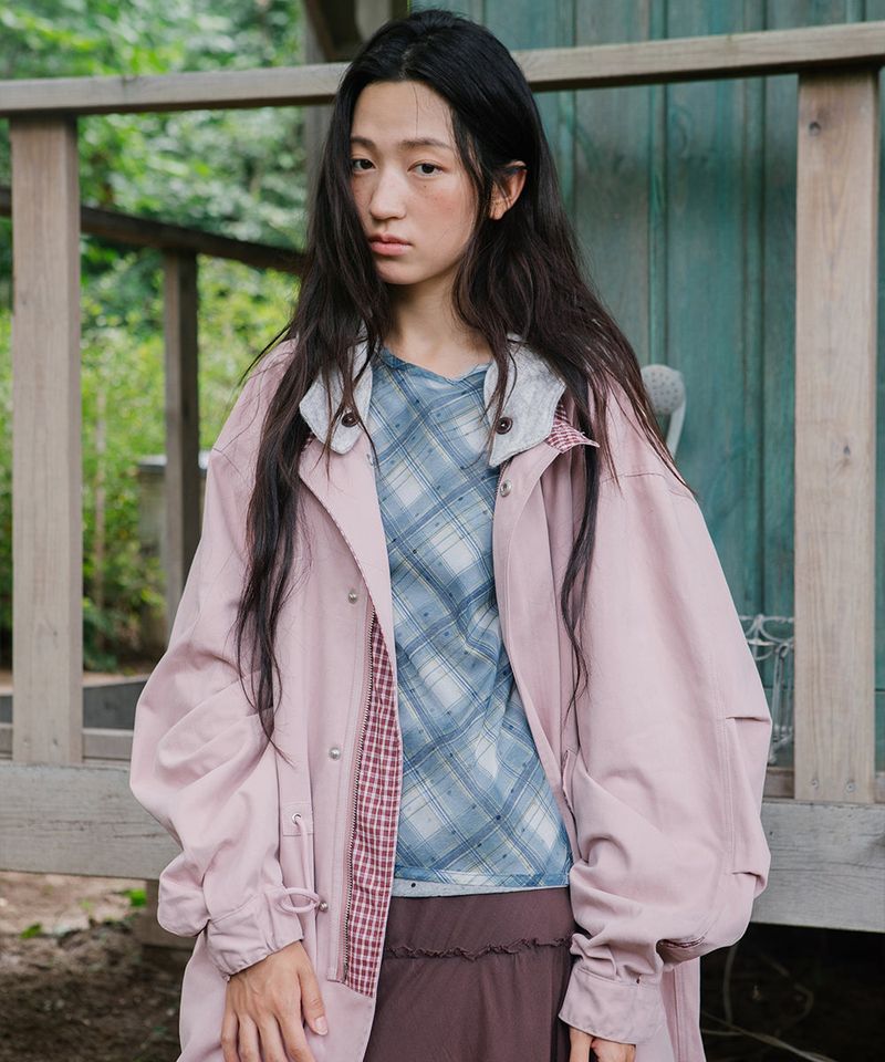 cavish（カビシ）の「CHECK HOODED FISHTAIL JACKET PINK(CV2GFFB960A)（Jackets/Outerwear）」