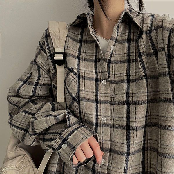 Sand Planning Oversized Checkered Shirt Shirt