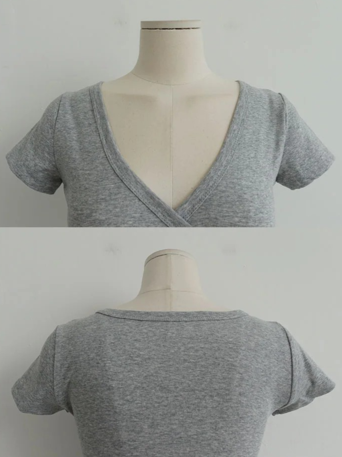 CROSS-WRAP SLIM V-NECK TEE (4COLORS!)