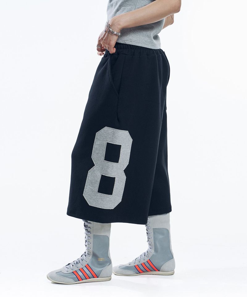 Numbering Patch Bermuda Sweat Pants - Black