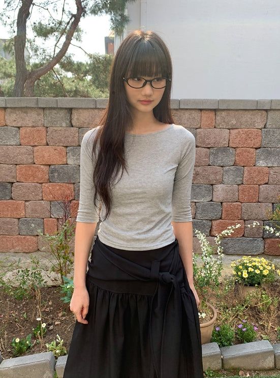 BAON（バオン）の「Chiri Boatneck Three Quarter Tee（Tops）」