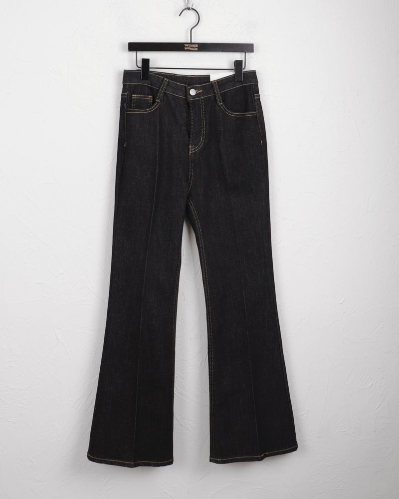 [3color] Libby stitched leg loom bootcut raw denim pants