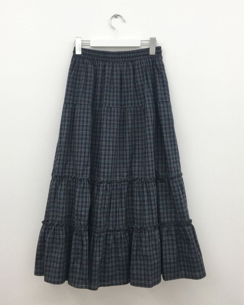 Maroon check long skirt (2color)