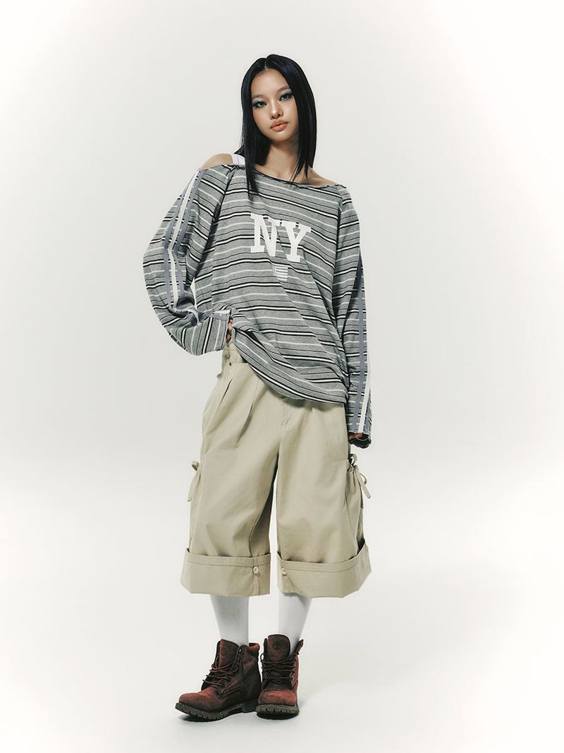 STRING OFF SHOULDER L/S GREY