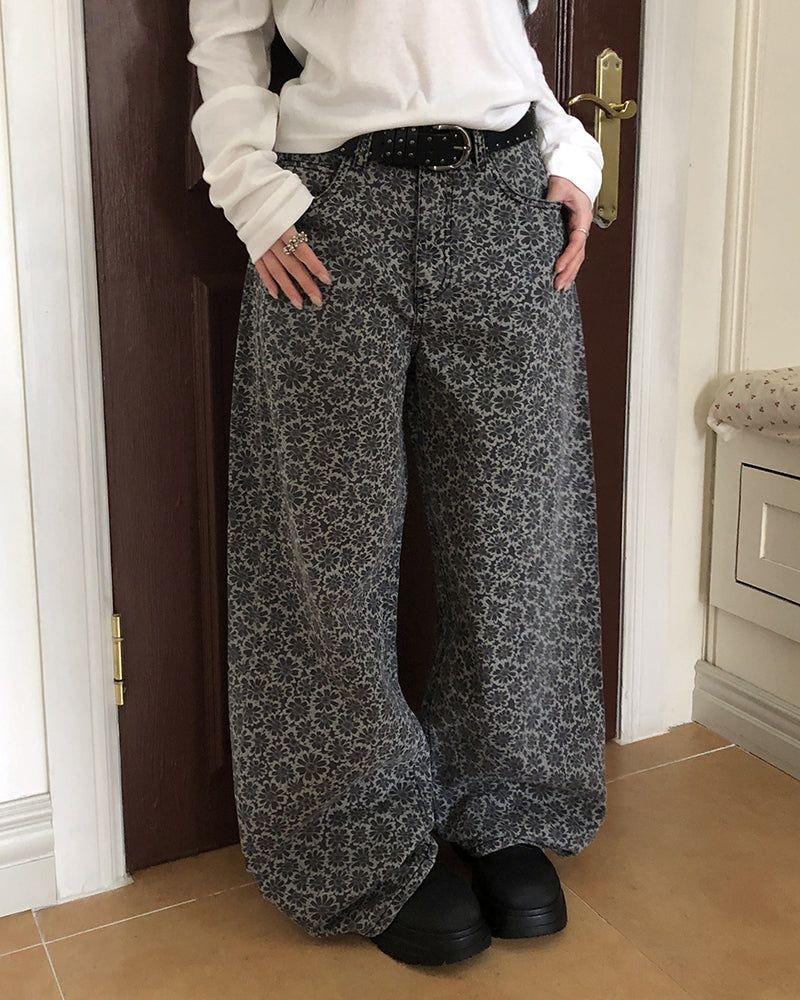 Drew Daisy Flower Wide Denim Pants