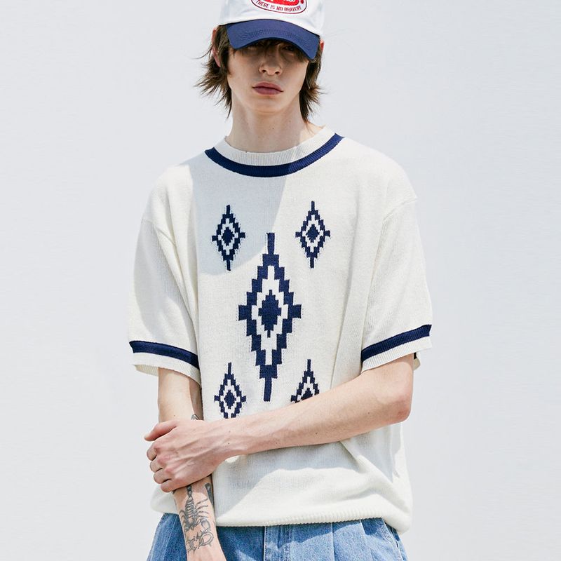 NAVAJO PATTERN RINGER HALF KNIT CREAM