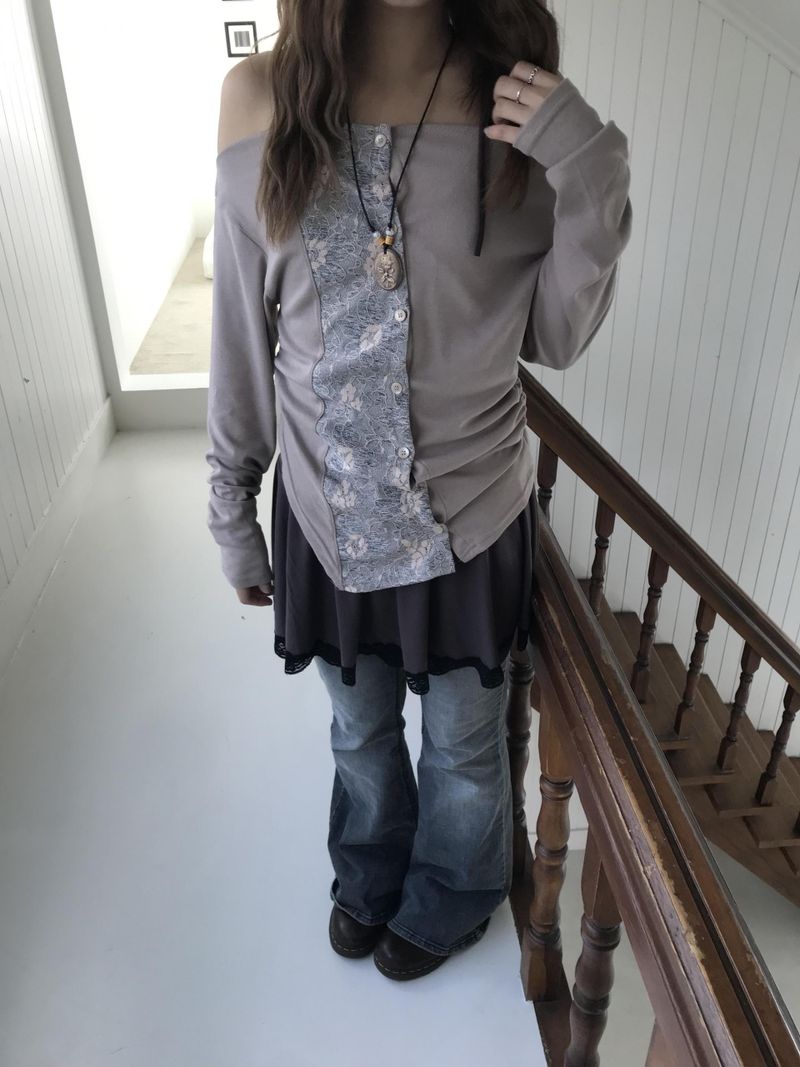 vintage flower shirring cardigan