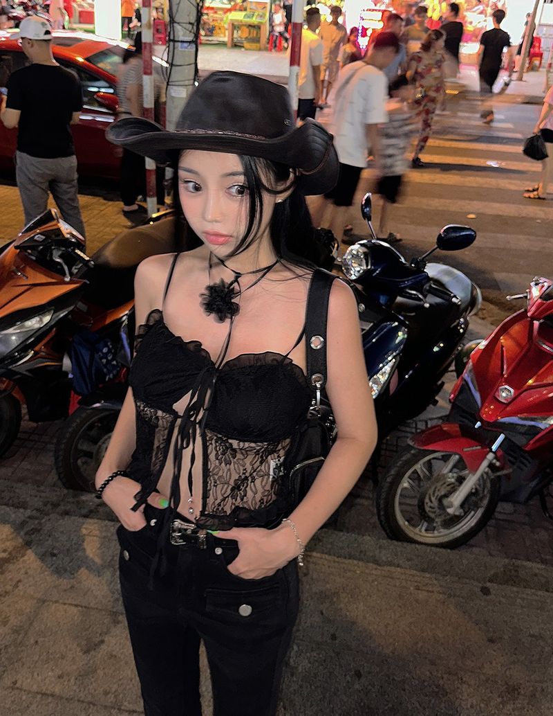 Rose see-through lace bustier