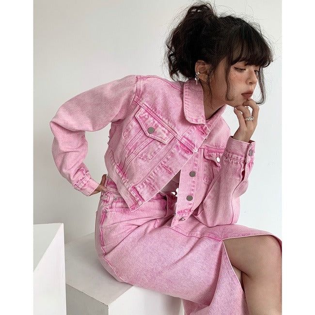 [SALE] ピンク クロップドデニムジャケット