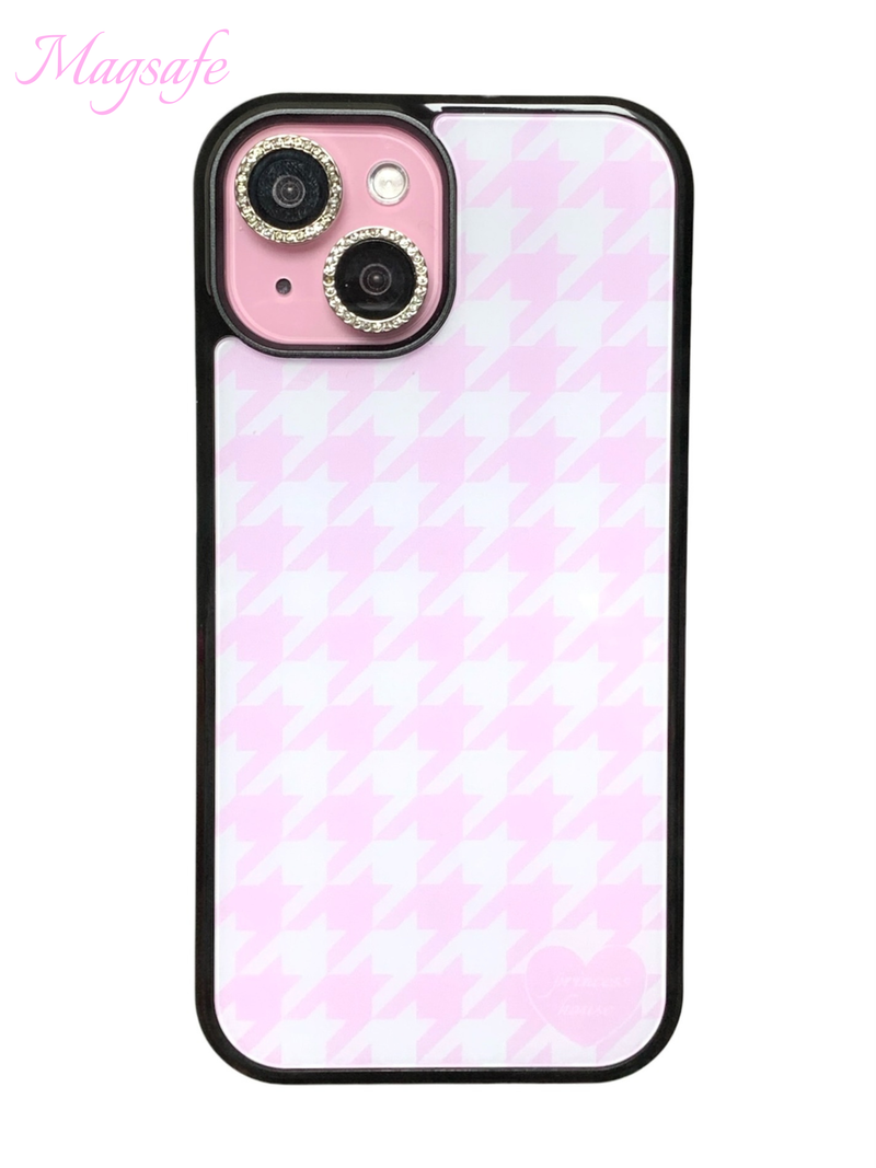 princess house(プリンセス ハウス)の「Houndstooth pink phone case (black glass) - magsafe(Smartphone Accessories)」