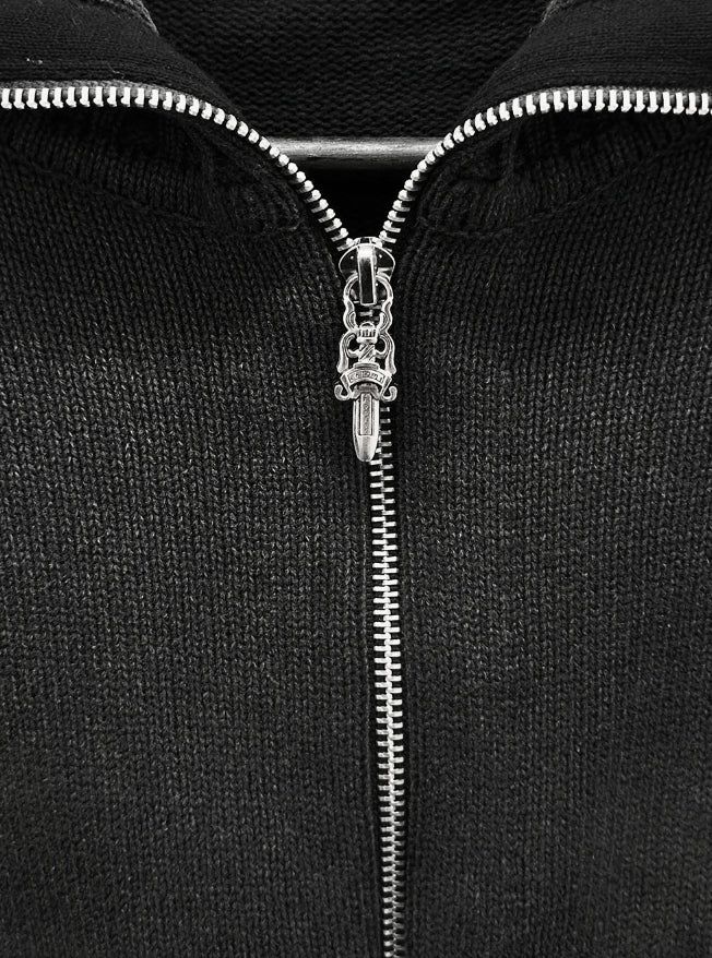Hard high-neck washed knit zip-up