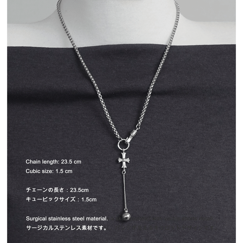 Silver Cross Ring Ball Necklace