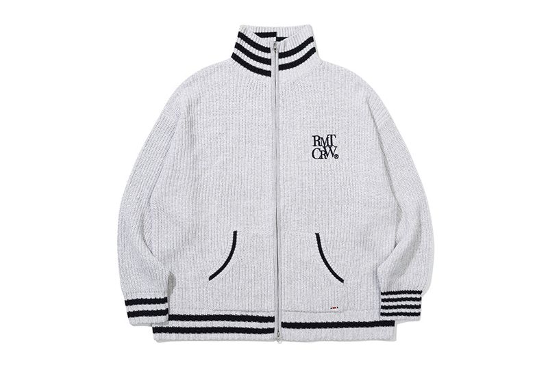 HEAVY GAUGE KNIT ZIP UP_LIGHT GREY