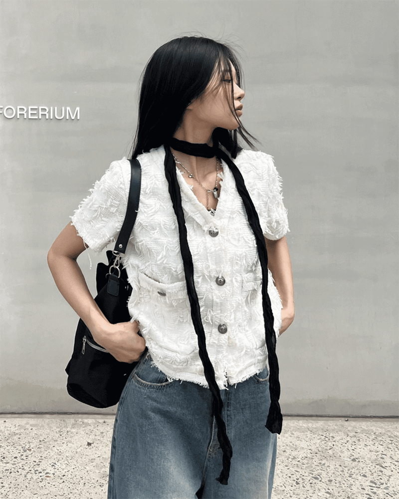 GUSTA（グスタ）の「 Éclat Petal Tweed Short Sleeve Jacket (2 colors)（Jackets/Outerwear）」