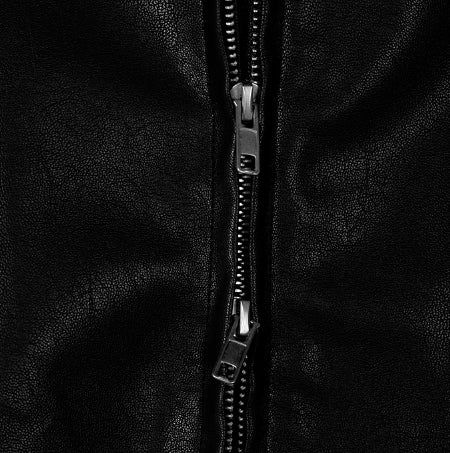 Star stud track line leather jacket