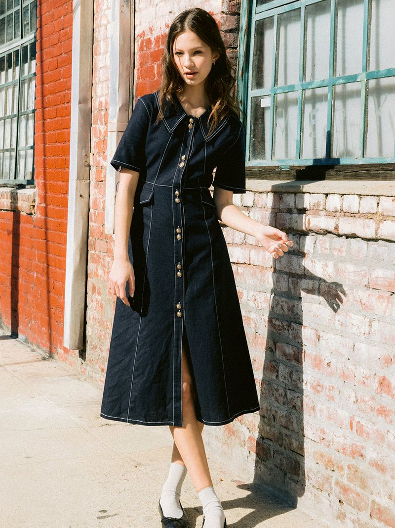 Two Button Collar Stitch Dress