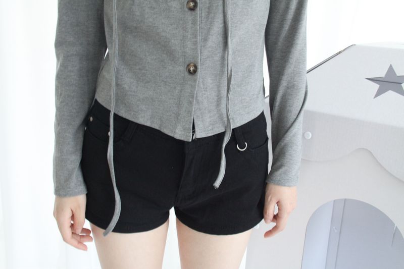 Black Spand Denim Shorts