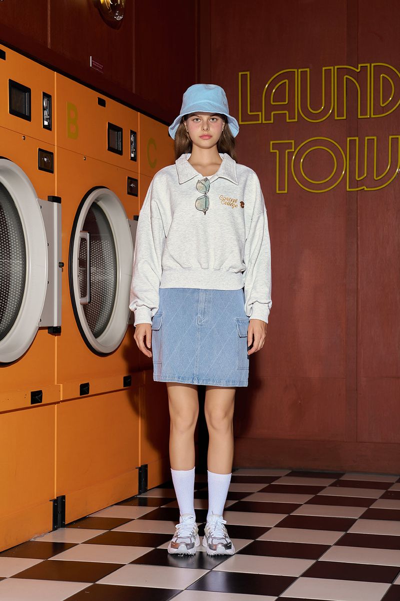 Basic logo Collar Cropped Sweatshirt / Ash Gray [Women]