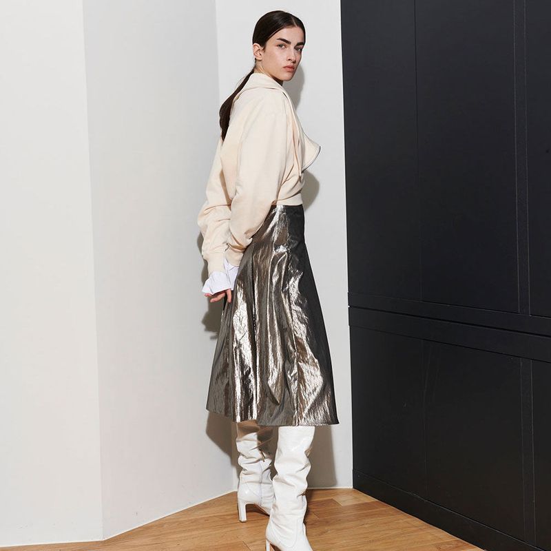  LINDA PLEATS SKIIRT, SILVER