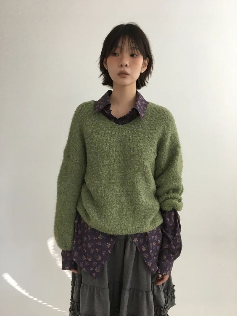 Bonbon Boucle V-neck Knit (5color)