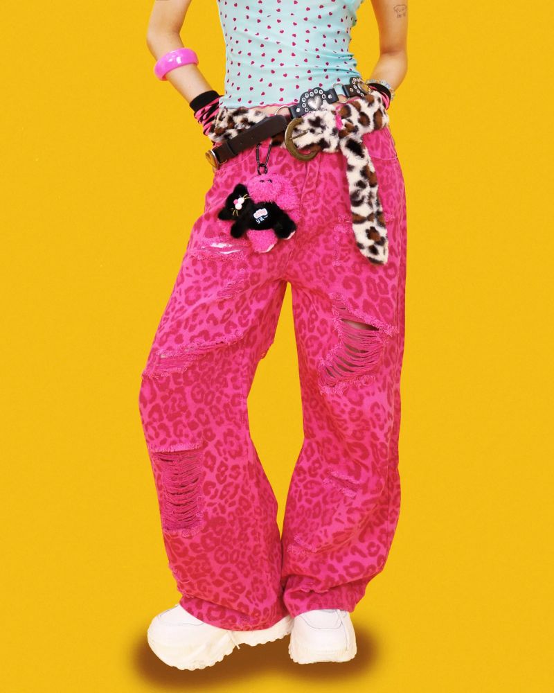 hot pinkie! leopard damage pants