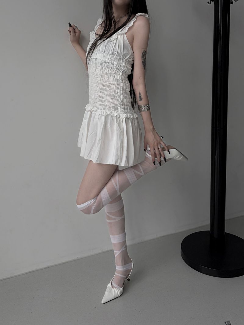 smocked frill mini one-piece
