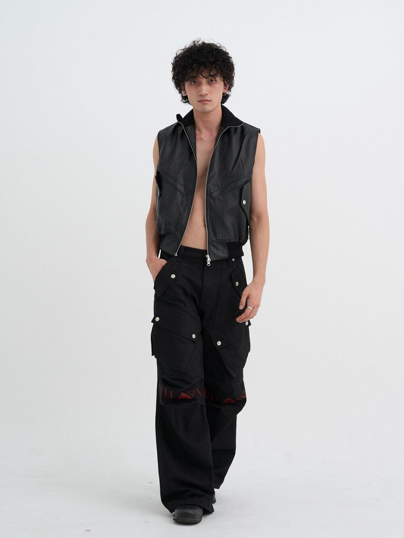 Leather Cargo Vest (Black)