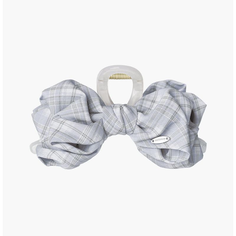 CHECK CHIFFON RIBBON CLAW CLIP (LIGHT BLUE)