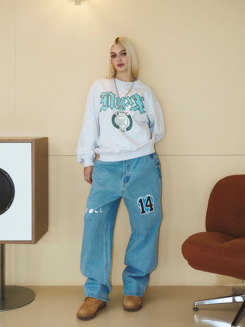 EMBLEM PATCHWORK SWEATSHIRT (HEATHER GREY)