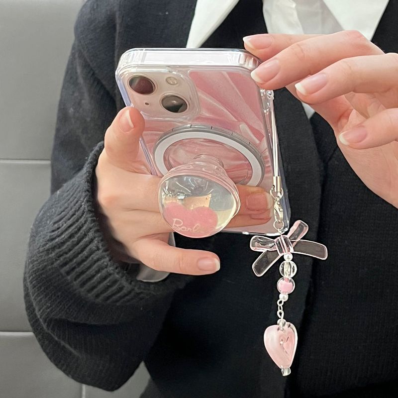 pink heart beam ribbon key ring