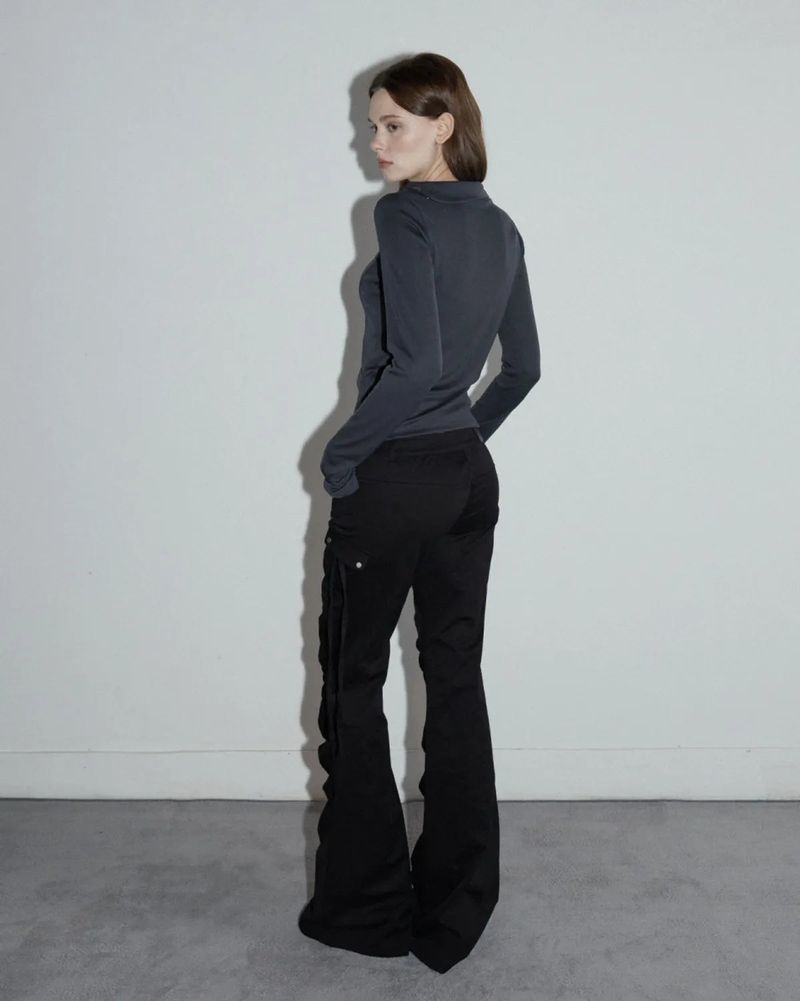 Shirring Cargo Bootcut Pants Black