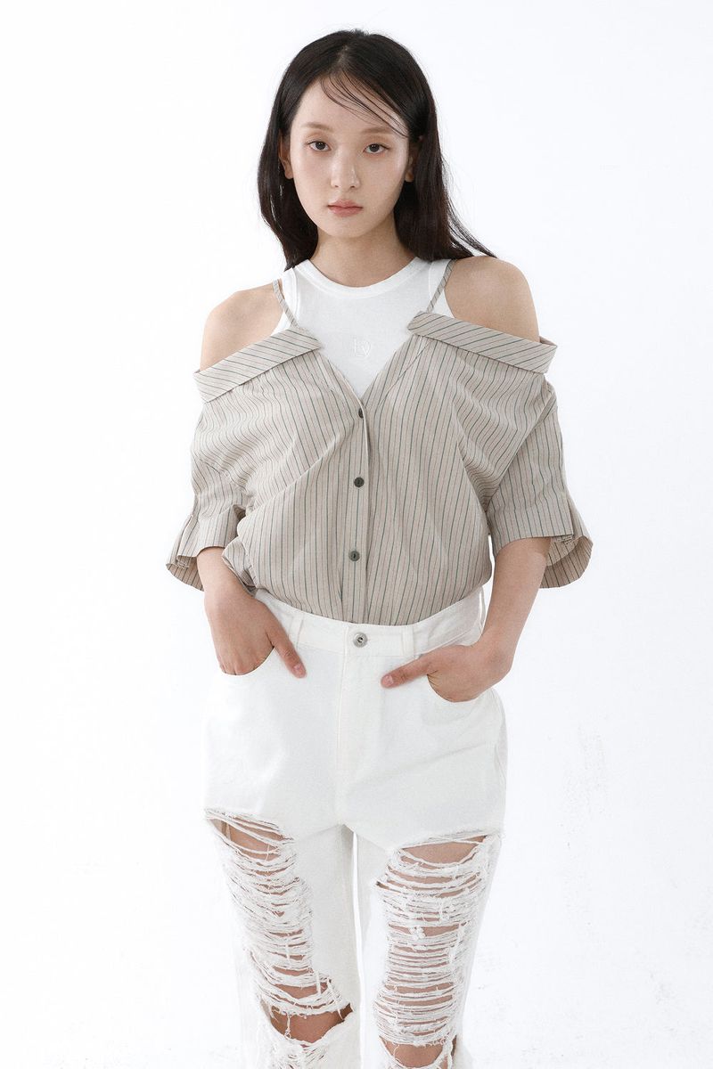 LOOSE OFF-SHOULDER SHIRT_BEIGE