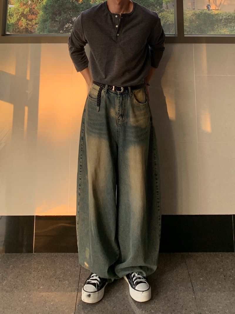Double Layered Henry Neck Long Sleeve T-Shirt