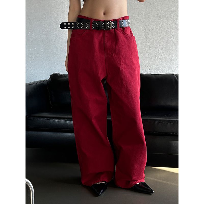 [Unisex] Red cotton wide pants