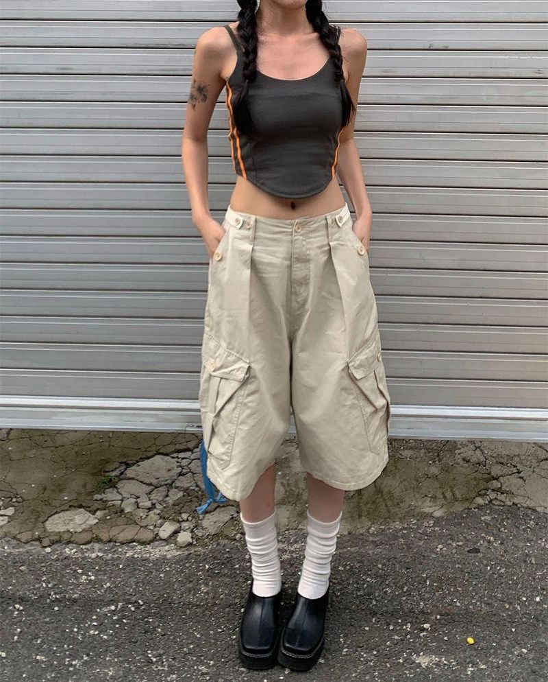 Snap big cargo bermuda pants