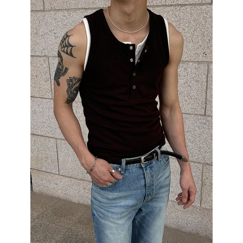 [BASIC ITEM] Henry neck botton sleeveless(3color)