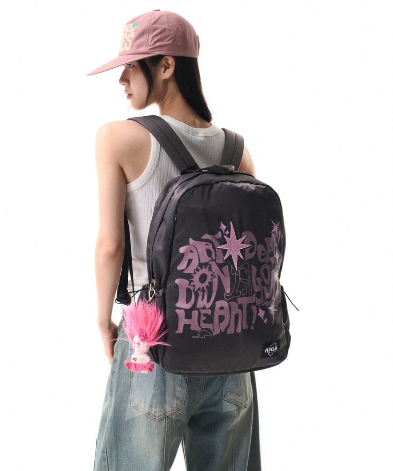 Printed Hidden Pocket Backpack (Gray)
