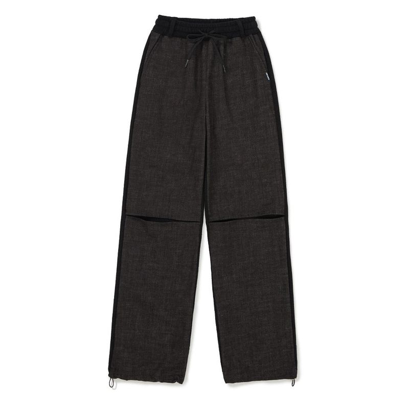 デニムニットブロッキングパンツ / Denim Knit Blocking Pants [BLACK]