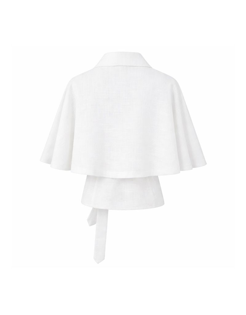 Airi Linen Summer Double Button Cape Crop Jacket White