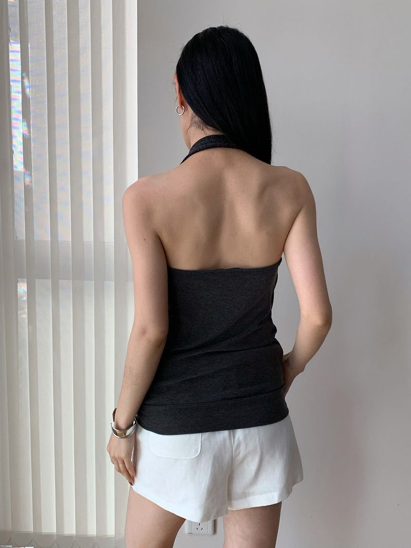 Buckle Halter Strap Sleeveless T-shirt