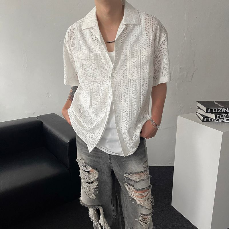 COZINESS（コジネス）の「LN Lace Open Collar Short-Sleeved Shirt (2 colors)（Tops）」