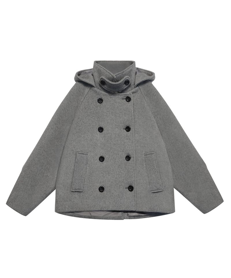HOODED DOUBLE HALF COAT GREY