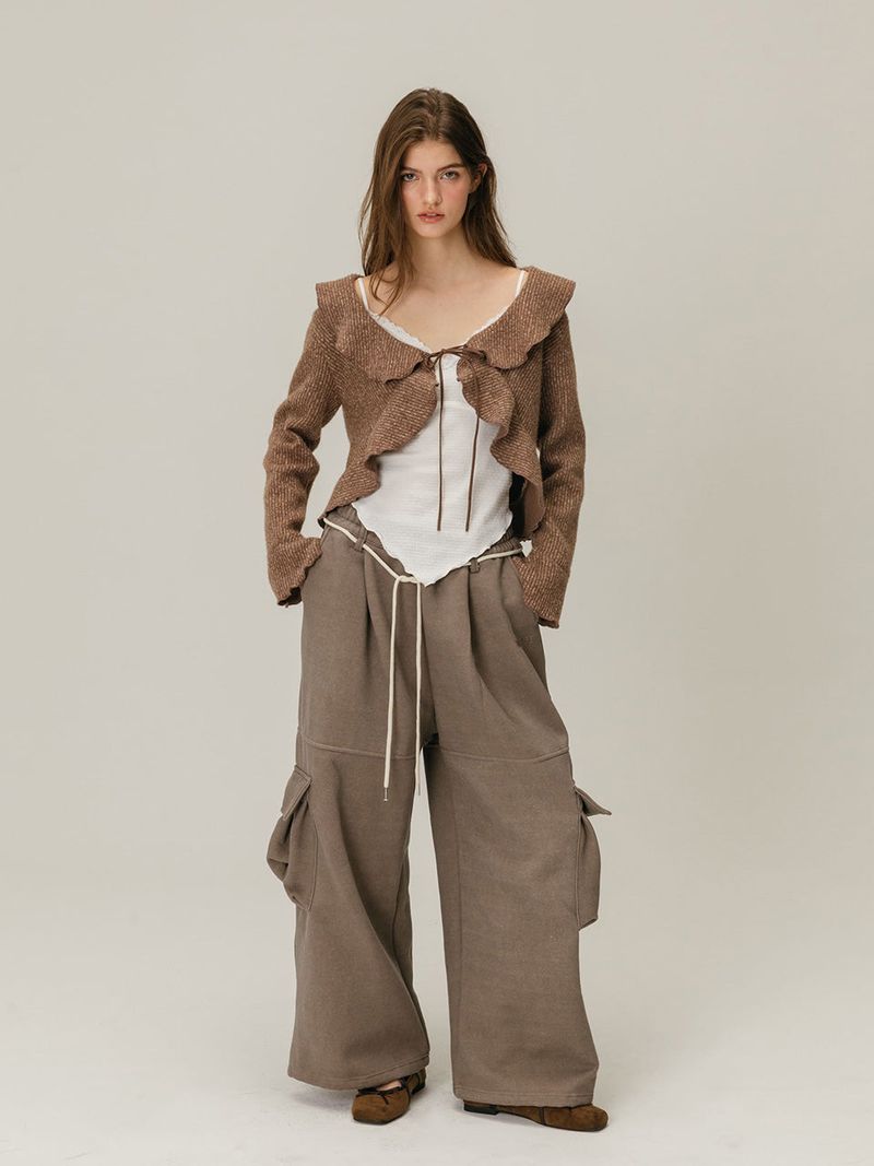 FRILL STRAP CARDIGAN / BROWN
